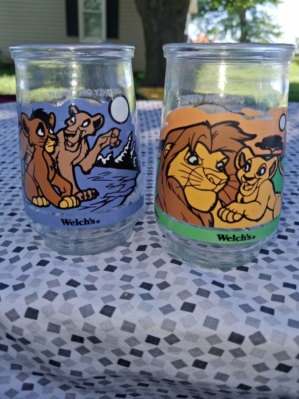 LION KING II SIMBA'S PRIDE Welch's Glass Jelly Jar SET of 2 VINTAGE CUPS #1 & #3
